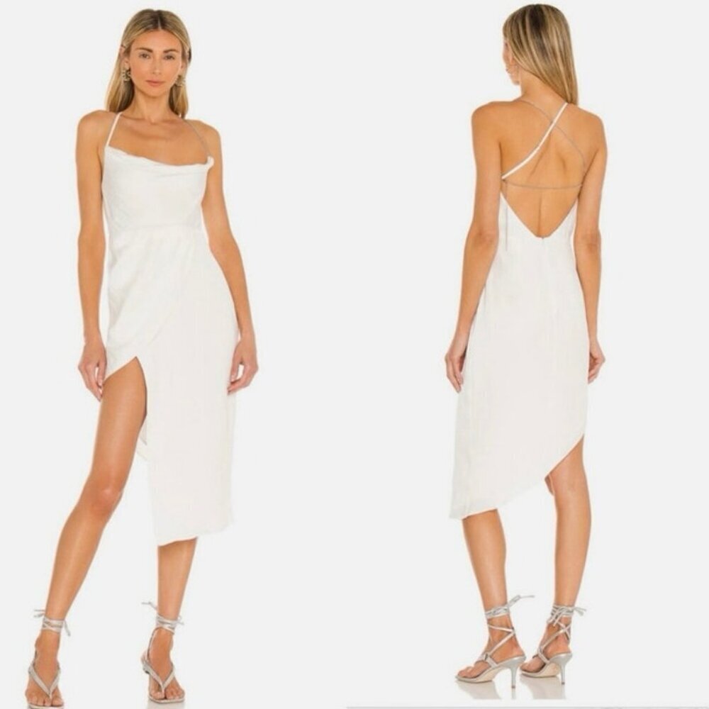 NWT Michael Costello x REVOLVE Tessa Ivory Satin Drape Midi Dress Size M
